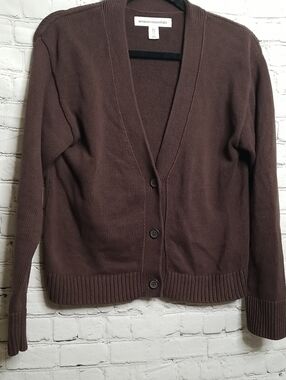 Amazon Essentials Cardigan Sweater XSmall Dark Brown 100% Cotton EUC